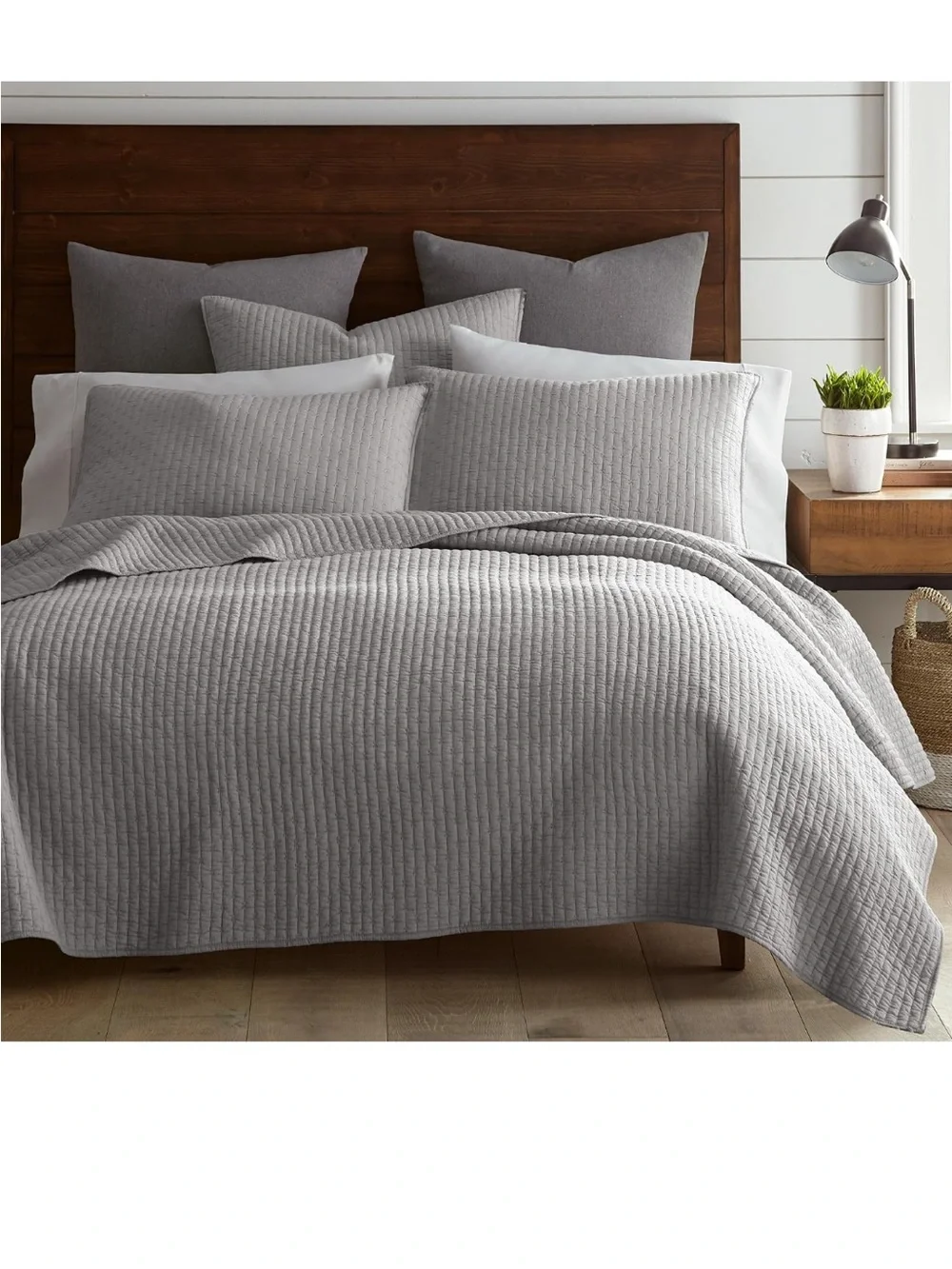 Levtex Home Cross Stitch Reversible Full/Queen Quilt Set - Light Grey